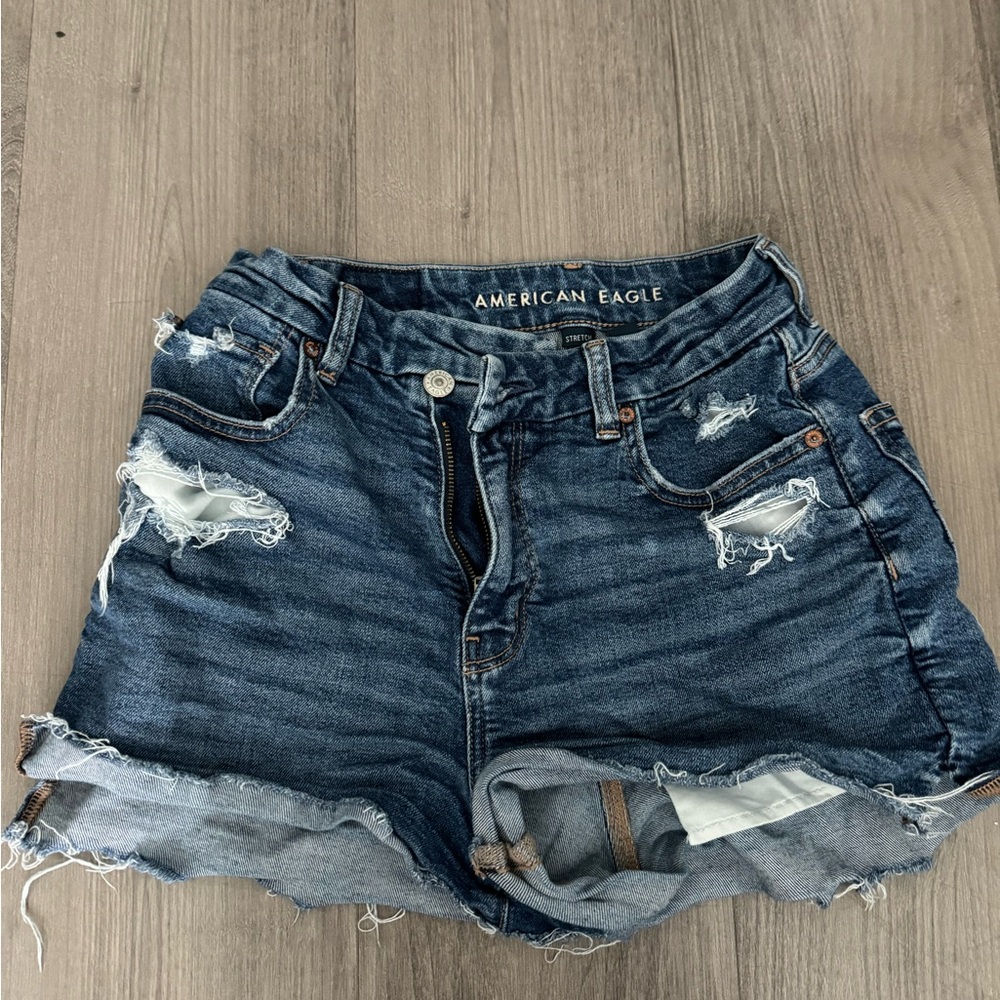 American Eagle Outfitters Distressed Dark Blue Denim Shorts